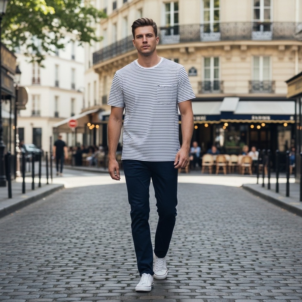 No Excess Mens Grey White Striped Short Sleeve Pocket EU XL 95-320208